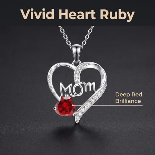 Mother's Day Heart Necklace and Earrings Set – Jewelry Set with Red Artificial Ruby Heart,Simulated Diamonds Accents & Mom Engraving –Gifts for Mom from Daughter or Son