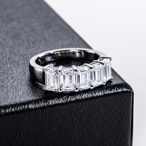 Moissanite Eternity Rings, S925 Sterling Silver Anniversary Band for Women - style: 3.0 CT Emerald-Cut