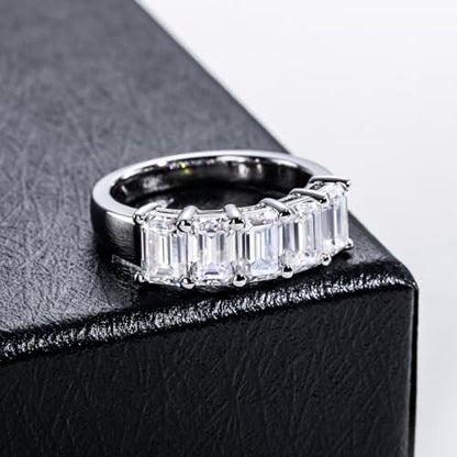 Moissanite Eternity Rings, S925 Sterling Silver Anniversary Band for Women - style: 3.0 CT Emerald-Cut