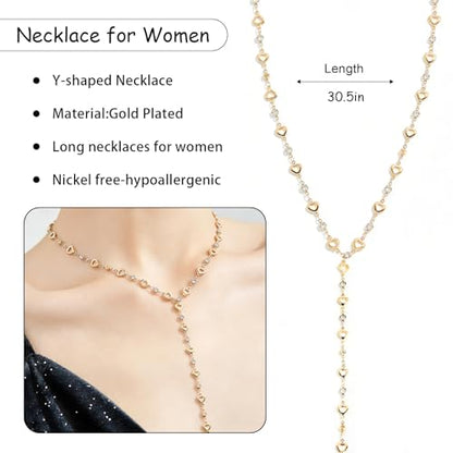 Necklace for Women, Dainty Long 14K Gold Y-Shaped Necklace Jewelry Trendy Beaded Layered Chain Drop Necklaces Jewelry Women Gifts - style: Clavicle Chain