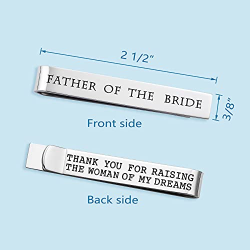 Father of the Bride and Groom Gifts - Wedding Tie Clips for Groomsmen From the Bride - Stainless Steel Tie Bars - color: Father of The Bride-Thank Raising Woman