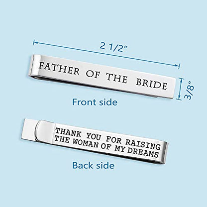 Father of the Bride and Groom Gifts - Wedding Tie Clips for Groomsmen From the Bride - Stainless Steel Tie Bars - color: Father of The Bride-Thank Raising Woman