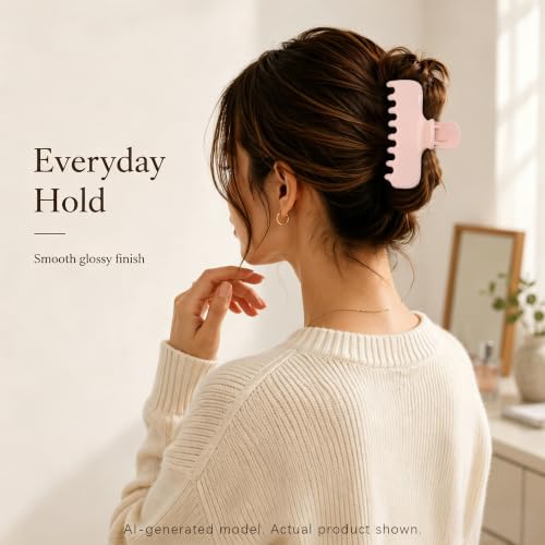 Ivyu 4-Inch Large Rounded Rectangle Hair Claw Clip for Women, Strong Hold | Smooth rounded teeth and a strong spring provide a secure hold for full updos on fine to medium hair. - color: Light pink