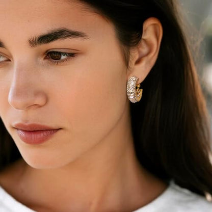 Sonateomber Gold Chunky Crystal Hoop Earrings for Women, Trendy Statement Sparkly CZ Rhinestone Thick Open Hoops Earings Hypoallergenic Wedding Prom Everyday Accessories Fashion Jewelry Gift - color: Gold CZ