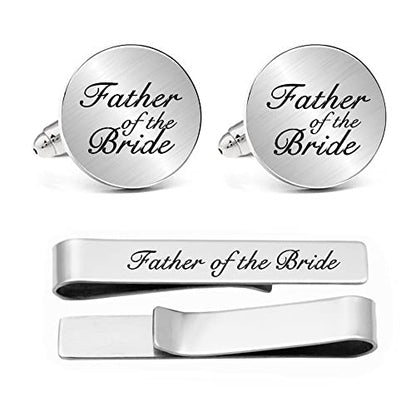 Kooer Personalized Men's Wedding Cufflinks, Custom Father Of The Bride Cuff Links Jewelry Gift For Men Him Groom Groomsman - style: Silver- Father of the Bride-1