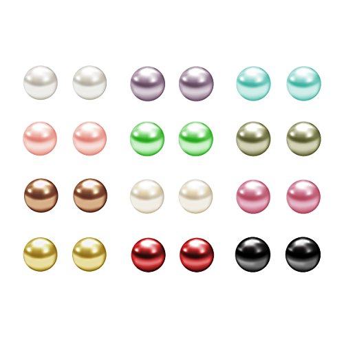 JewelrieShop Fake Pearl Earrings Stud Set Faux Colorful Pearls Earring Pack for Women Hypoallergenic Stainless Steel Ball Studs Earing for Women Jewelry (12pairs, Assorted Size) - color: 4mm (12pairs)