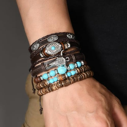 LOTSOF Western Turquoise Beaded Bracelet, Chic Stack Beaded Western Style for Country Concerts, Cowgirl Outfits & Boho Jewelry - color: 6PCS BrownC-Ox Head