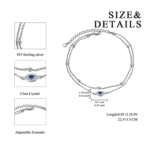 POPLYKE 925 Sterling Silver Double Layered Chain Evil Eye Daisy Sunflower Butterfly Anklets for Women Holiday Beach Crystal Ankle Bracelet Dainty Evil Eye Jewelry - style: Silver Evil Eye Anklet