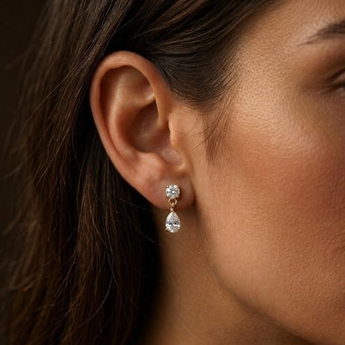 Mchic Dangle Earrings for Women: 18K Gold Plated CZ Drop Earrings Dainty Trendy Hypoallergenic Teardrop Bridal Wedding Style, Sparkly Elegant Dangling Jewelry Gift for Women Bridesmaid Prom Formal - color: Style 2-Gold