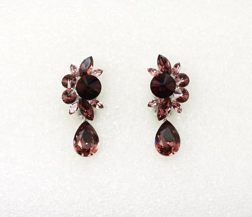 Faship Statement Dangling Floral Clip On Earrings For Women - color: Burgundy
