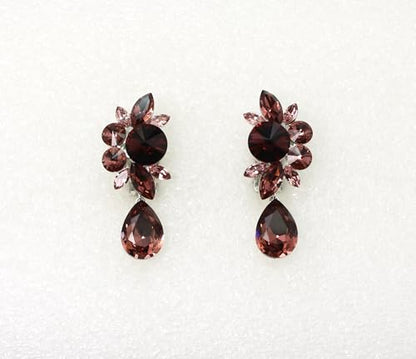 Faship Statement Dangling Floral Clip On Earrings For Women - color: Burgundy