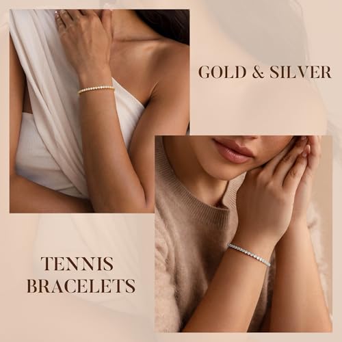 Yoosteel 14K-Gold-Plated/White-Gold-Plated Tennis Bracelet for Women,3mm CZ | Dainty Cubic Zirconia Bracelets,Classic Tennis Bracelet,Trendy Simple CZ Jewelry Gifts,6.5/7/7.5 Inch Bracelets - color: Bezel-14K-Yellow Gold-Plated, size: 7.5