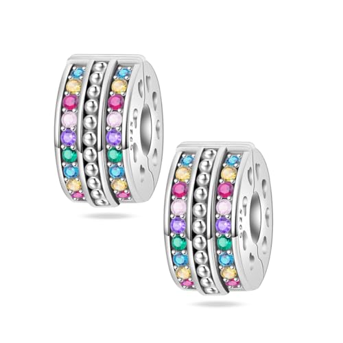 Gold Clip Stopper Charms for Pandora Bracelets Spacers Bead Charms Packs Jewelry Gift for Women - color: Colored diamond-2 Packs