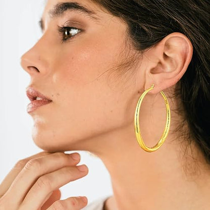 OOOPEL 925 Sterling Silver Hoop for Women Gold Hoop Earrings Hypoallergenic Diamond-Cut Ripples Designed - Non Tarnish Large Hoop Earrings(30/40/50/60/70mm) - color: Gold-70mm