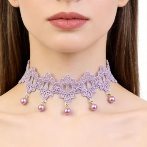 Pink Lace Choker Necklace Set, 10 Pieces - color: Purple