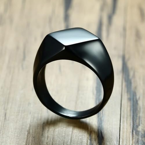 MYNENEY Stainless Steel Square Shape Signet for Men Statement Ring - color: Rhombus Black