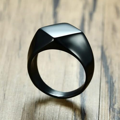 MYNENEY Stainless Steel Square Shape Signet for Men Statement Ring - color: Rhombus Black