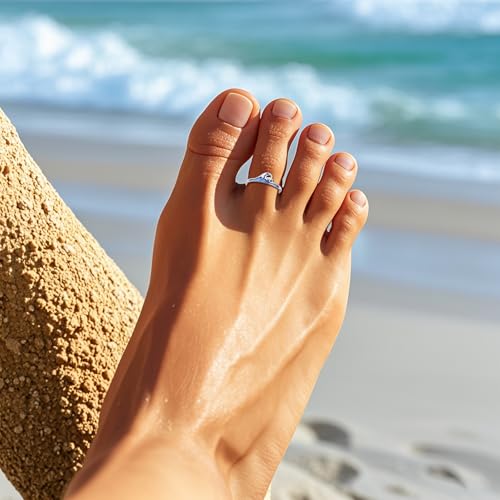 Alphm 925 Sterling Silver Toe Ring for Women Adjustable Open Toe Ring Foot Jewelry Gift - color: White-Wave