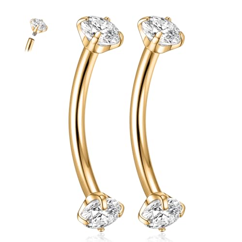 PEAKLINK G23 Titanium Eyebrow Piercing Jewelry 16G Eyebrow Rings Curved Barbell Small Belly Ring Rook Daith Earrings Vertical Labret Lip Piercing 6mm-12mm - color: Gold