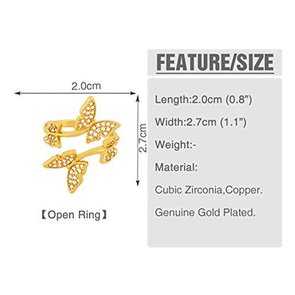 Gold-Plated Butterfly Rings - Vintage Snake Statement Rings with Cubic Zirconia for Women Adjustable Open Rings - style: Butterfly Gold