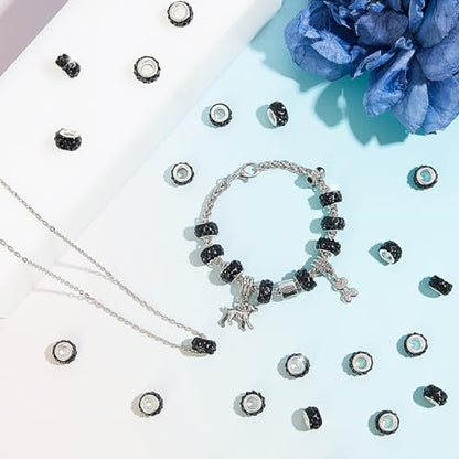 Junkin 120 Pcs Large Hole Beads 11 mm European Crystal Charm Spacer Rhinestone Colorful European Beads for Pens Making Bulk Beadable Pens Jewelry Making Supplies DIY Crafts Bracelet(Black) - color: Black