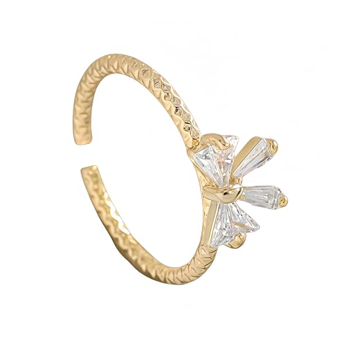 Mettclasi Women's 14K Gold Plated Stackable Ring Crystal Inlaid Dainty Trendy Cute Adjustable Open Twist Rings Jewelry Gifts - style: Bow Tie