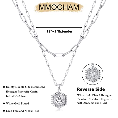 M MOOHAM Dainty Initial Necklaces for Women, 14K-Gold-Plated Layering Necklace for Women Cute Hexagon Letter Initial Necklace Layered Necklaces for Womens Teen Girl Gifts - color: Silver Plated, style: L