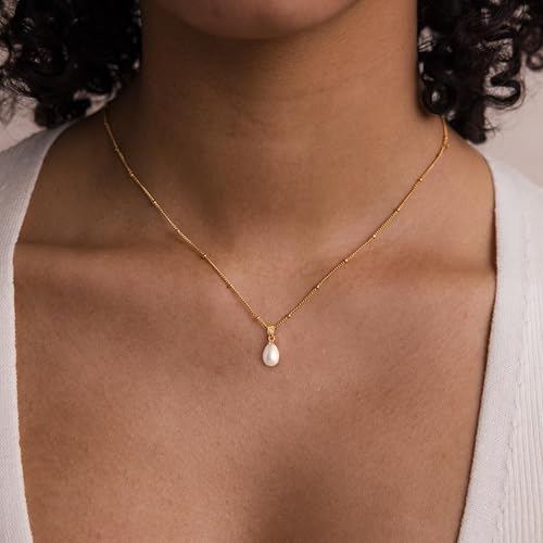 Pearl Necklaces for Women, Dainty Pearl Drop Necklace 14K Gold Plated CZ Pearls Pendant Necklace Small Gold Choker Necklaces for Women Trendy Wedding Jewelry Bridesmaids Gifts - color: Gold Plated-Bead Pearl