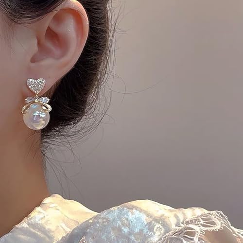 Pearl Bow Earrings for Women Coquette Aesthetic Jewelry Rhinestone Bow Earrings for Bridesmaids Wedding Party Accessories Bridal Costume Accents Bowknot Themed Gifts - color: I: Heart Pearl Bow Earrings