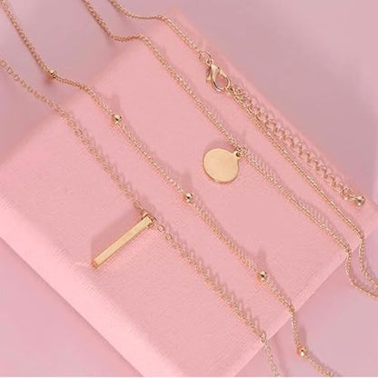 Layered Necklace Pendant Handmade Dainty Choker Bar Layering Long Necklace for Women(Silver) - color: Gold