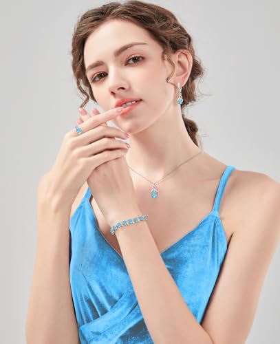 LMXXVJ Jewelry Set for Women,Teardrop Cubic Zirconia Necklace Earrings Adjustable Ring Bracelet Jewelry Set Formal Jewelry Gift - color: MHSD-White Gold-Sky Blue