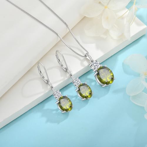 Birthstone Necklace for Women 925 Sterling Silver | Oval Cut Pendant Necklace, Jewelry for Mom Wife - color: Olive Green