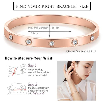 PDWZNBA 18K Gold-Plated Love Friendship Bracelets Trendy Stainless Steel Bangle Jewelry Gifts for Women - style: Ovl_rose
