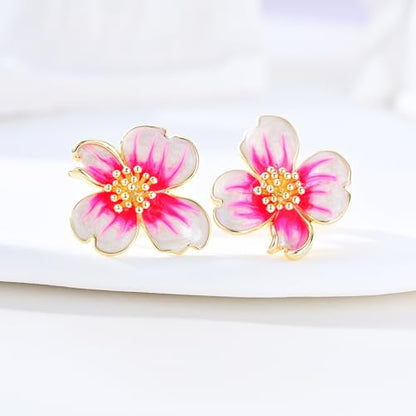Clip on Earrings Women, 14K Gold Plated Earrings for Sensitive Ears, Fashion Women's Earrings Jewelry Birthday Gift for Wife Grandma Daughter Girls on Christmas Thanksgiving - color: Gold Pink Earrings