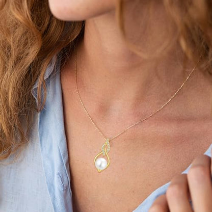 STARCHENIE 925 Sterling Silver Infinity Pearl Necklace for Women | 8mm Freshwater Cultured Pearl，925 Sterling Silver 18"+2" Chain，Christmas Mother's Day Jewelry Gift for Mom, Sister, Friend - color: Gold