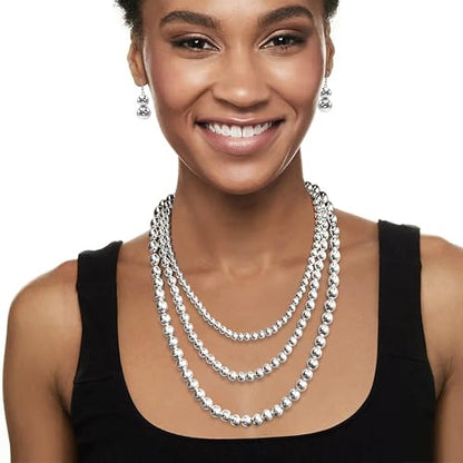 Cryshimmer Pearl Choker Necklace for Women Faux Pearl Beads Strand Necklace Earring Set Costume Jewelry,Gift for Wife Mother - color: Silver Set-3