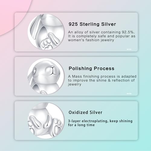 LUXILLA Charms for Bracelets & Necklace 925 Sterling Silver Charms Elephant Happy Birthday Charm Fit for Valentine's Day Mother's Day Jewelry Gift for Women - color: Easter Cute Bunny Charm