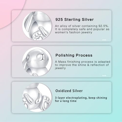 LUXILLA Charms for Bracelets & Necklace 925 Sterling Silver Charms Elephant Happy Birthday Charm Fit for Valentine's Day Mother's Day Jewelry Gift for Women - color: Easter Cute Bunny Charm