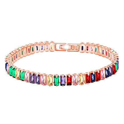 Uloveido 2.5 * 6mm Cubic Zirconia Rectangular Tennis Bracelets for Women | Classic Emerald Cut Faux Diamond Eternity Bracelet Size 6.5-7.5 Inch - color: Rose gold-multi, size: 6.5 inch