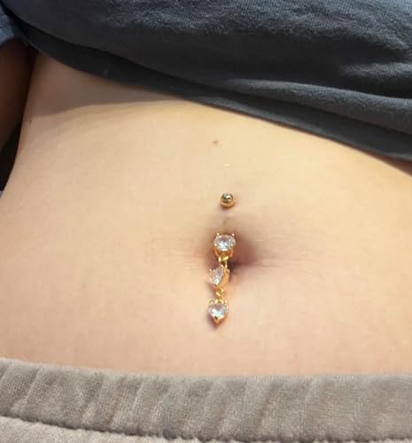 QWALIT Belly Button Rings 14G Surgical Steel Belly Rings CZ Opal Navel Piercing Jewelry for Women Girls 3/8" 10mm Silver Rose Gold - color: C4-6 dangles -gold