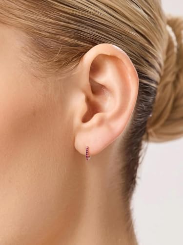 Chunky Emerald Sapphire Ruby Hoop Earrings, Princess or Round Cut, 14k Yellow Gold Plated Sterling Silver Cubic Zirconia Huggie Earings Minimalist Hoops Earrings for Women Wedding Daily Birthday - style: Round cut -Ruby -Silver