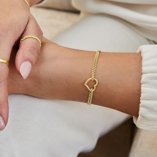 Bracelets for Women, 14K Gold Silver Plated Ring Bracelet Hand Chain | Dainty Cubic Zirconia Charms, Stackable Link Chain, Hypoallergenic Body Jewelry for Everyday Wear, Cute Trendy Gifts - color: Gold