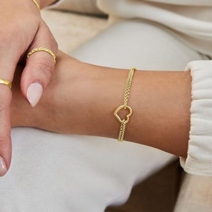 Bracelets for Women, 14K Gold Silver Plated Ring Bracelet Hand Chain | Dainty Cubic Zirconia Charms, Stackable Link Chain, Hypoallergenic Body Jewelry for Everyday Wear, Cute Trendy Gifts - color: Gold