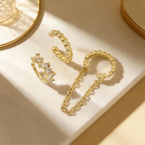Ear Cuffs Non Piercing Ear Cuff for Women Clip on Huggie Hoop Earrings Gold Fake Earring Cuff with Chain Clips Minimalist Jewelry - color: B1:4pcs gold
