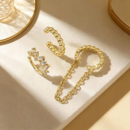 Ear Cuffs Non Piercing Ear Cuff for Women Clip on Huggie Hoop Earrings Gold Fake Earring Cuff with Chain Clips Minimalist Jewelry - color: B1:4pcs gold