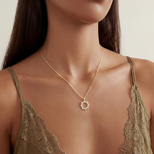 CHESKY Layered Necklaces for Women Trendy, Dainty 14k Gold Plated Pendant Necklace Layering Necklace for Women Non Tarnish Hypoallergenic Sun Gold Necklace Stack Gold Jewelry for Women Gifts - style: Sun-CZ