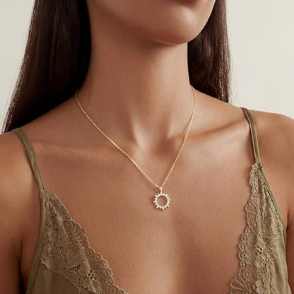 CHESKY Layered Necklaces for Women Trendy, Dainty 14k Gold Plated Pendant Necklace Layering Necklace for Women Non Tarnish Hypoallergenic Sun Gold Necklace Stack Gold Jewelry for Women Gifts - style: Sun-CZ