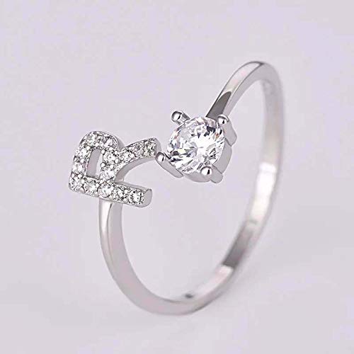 FUTIMELY Initial Letter Ring Alphabet Ring A-Z Silver Crystal Open Adjustable Personalized Initial Ring for Women - style: R