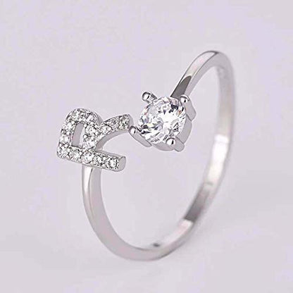 FUTIMELY Initial Letter Ring Alphabet Ring A-Z Silver Crystal Open Adjustable Personalized Initial Ring for Women - style: R