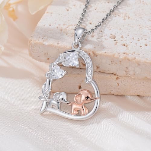 Heart Animal Necklace 925 Sterling Silver Cute Animal Pendant Jewelry Birthday Gifts for Women Girlfriend Mom Animal Lovers - style: Elephant